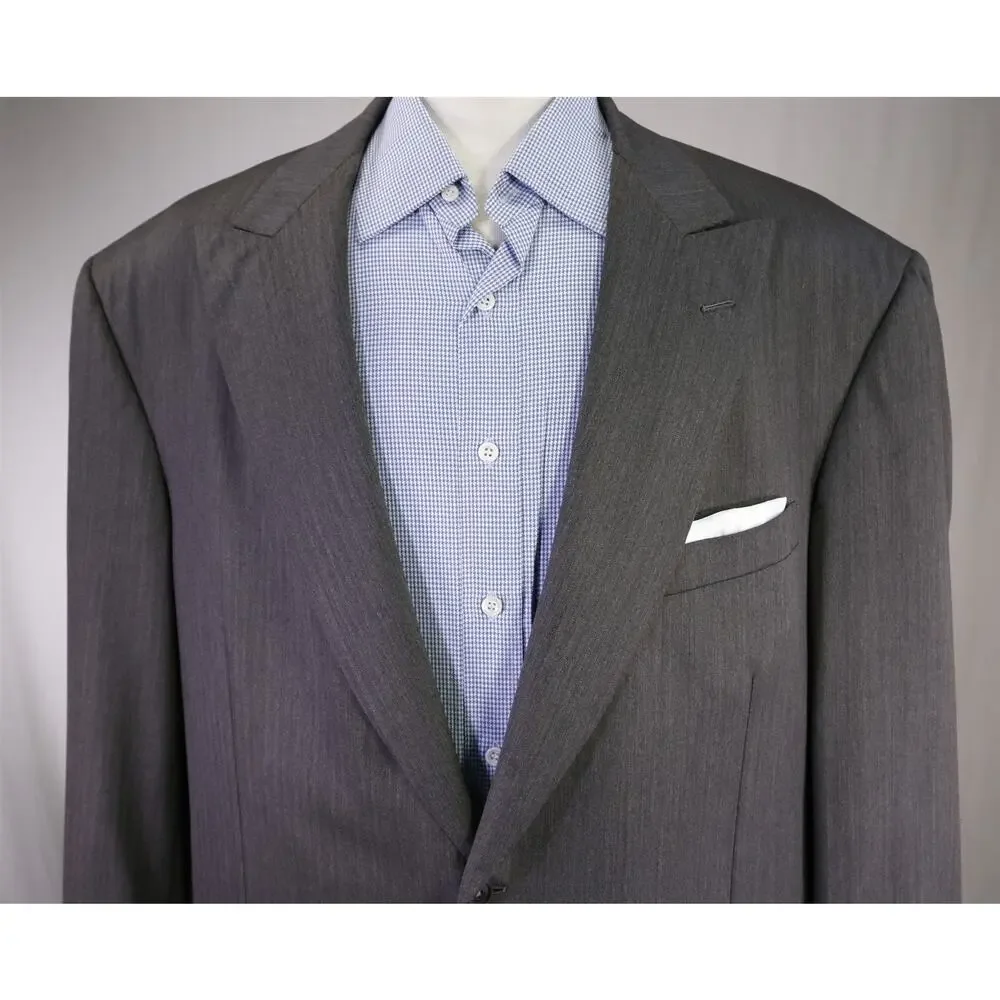 Oxxford Gray Herringbone Peak Lapel 2-Btn Super 140's Wool Blazer 48L